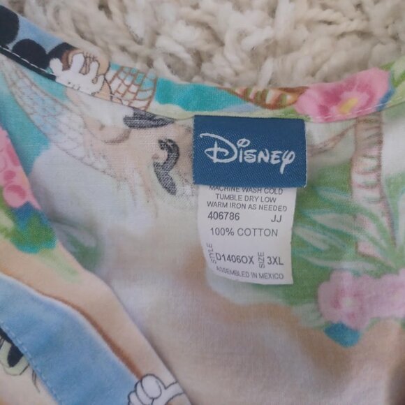 Disney Scrub Top 3XL Mickey Mouse Tropical Hawaiian Surf Print 100% Cotton V-Nec - Picture 2 of 4